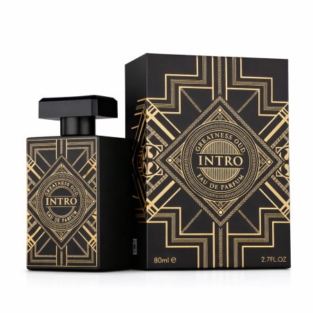 Fragrance World Intro Greatness Oud EDP 80 ml — упаковка товара; крупный план; на белом фоне