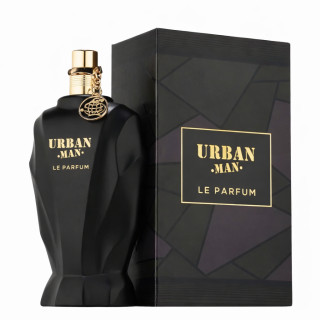 Fragrance World Urban Man Le Parfum EDP 90 ml — товар и упаковка; очень крупный план; на белом фоне; самый широкий кадр