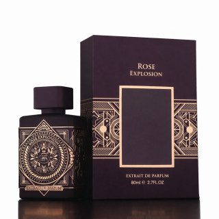 Fragrance World Rose Explosion Extrait de Parfum 80 ml — toote pakend; väga lähivõte; valgel taustal; lähim kadreering