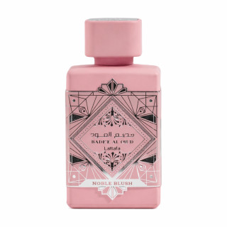 Lattafa Perfume Bade'e Al Oud Noble Blush EDP 100 ml — товар спереди; крупный план; на белом фоне