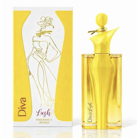Fragrance World Diva Lush EDP 100 ml — productweergave; close-up; op een witte achtergrond