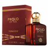 Proud of You Tobacco EDP 100 ml — product en verpakking; zeer nabije close-up; op een witte achtergrond; meest nabije kadrering