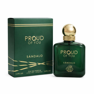 Fragrance World Proud of You Sandalo EDP 100 ml — продукт и опаковка; близък план; на бял фон; най-близък кадър