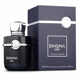 Fragrance World Enigma Une EDP 100 ml — toote pakend; väga lähivõte; valgel taustal; kõige laiem kadreering