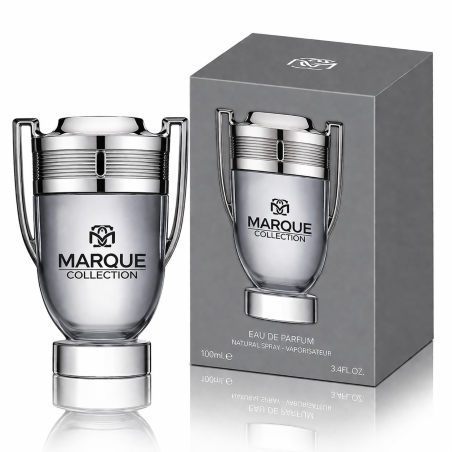 Fragrance World Marque 125 EDP 25 ml — produs și ambalaj; prim-plan foarte apropiat; pe fundal alb