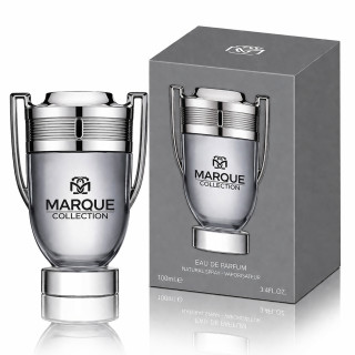 Fragrance World Marque 125 EDP 25 ml — produs și ambalaj; prim-plan foarte apropiat; pe fundal alb