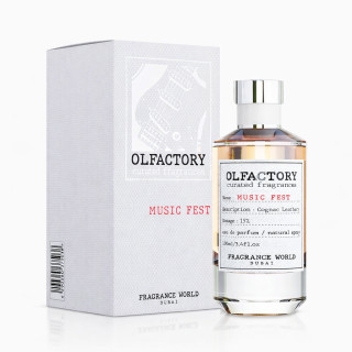 Fragrance World Olfactory Music Fest EDP 100 ml — toode ja pakend; täiskompositsioon; valgel taustal