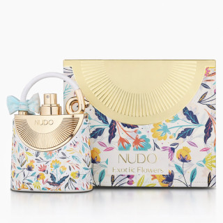 Fragrance World Nudo Exotic Flowers EDP 80 ml — toote pakend; lähivaade; valgel taustal