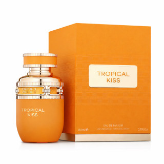 Fragrance World Tropical Kiss EDP 80 ml — продукт и опаковка; близък план; на бял фон; най-близък кадър
