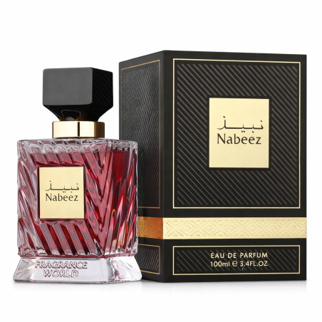 Fragrance World Nabeez EDP 100 ml — produkt a balení; detail; na bílém pozadí; nejbližší záběr