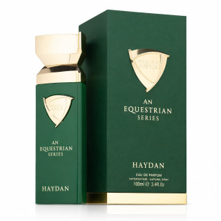 Fragrance World An Equestrian Series Haydan EDP 100 ml — упаковка товара; крупный план; на белом фоне