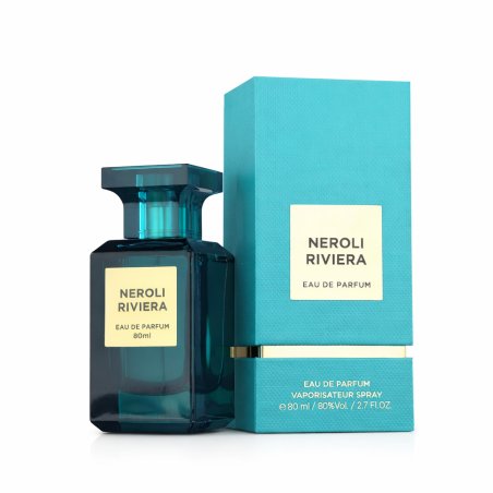 Fragrance World Neroli Riviera EDP 80 ml — toode ja pakend; lähivaade; valgel taustal; kõige laiem kadreering