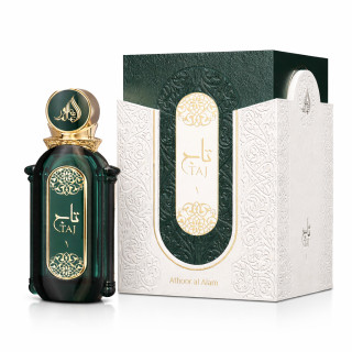 Fragrance World Taj 1 Athoor Al Alam EDP 90 ml — товар и упаковка; крупный план; на белом фоне