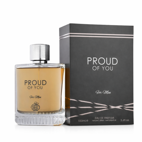 Fragrance World Proud of You for Men EDP 100 ml — product en verpakking; close-up; op een witte achtergrond