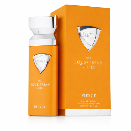 An Equestrian Series Pierce EDP 100 ml — producto y embalaje; primer plano; sobre fondo blanco; encuadre más cercano
