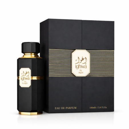 Fragrance World Ighwa Night EDP 100 ml — product en verpakking; close-up; op een witte achtergrond