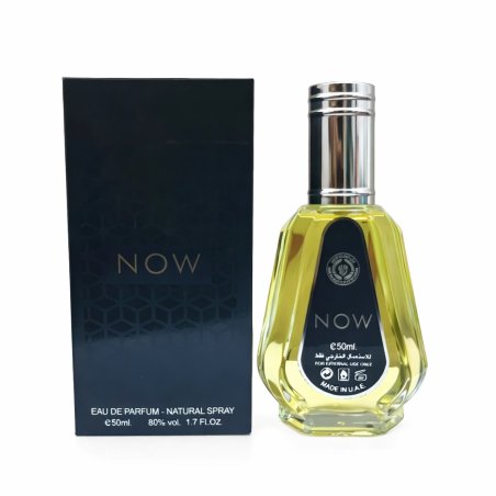 Lattafa Perfume NOW EDP 50 ml — изображение товара; крупный план; на белом фоне