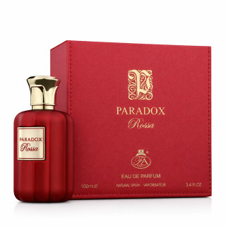 Fragrance World Paradox Rossa EDP 100 ml — produkt a balení; velmi detailní záběr; na bílém pozadí