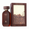 Fragrance World Tobacco D’feu EDP 100 ml — toode ja pakend; lähivaade; valgel taustal
