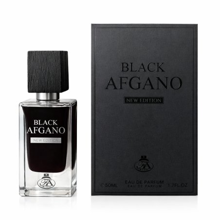 Fragrance World Black Afgano EDP 60 ml — toode ja pakend; lähivaade; valgel taustal