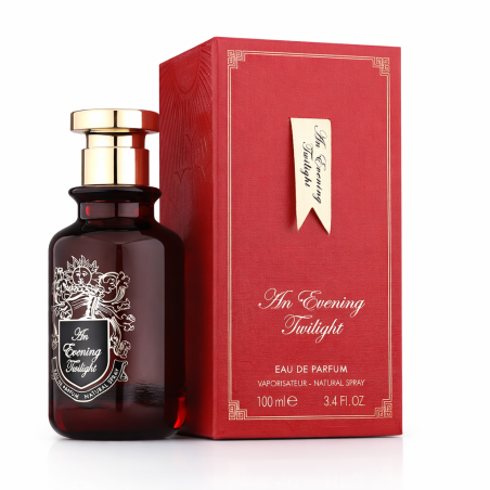 Fragrance World An Evening Twilight EDP 100 ml — товар и упаковка; крупный план; на белом фоне; самый близкий кадр