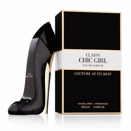 Fragrance World Classy Chic Girl EDP 90 ml — toote vaade; lähivaade; valgel taustal; lähim kadreering