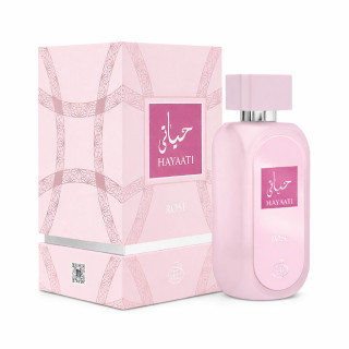 Fragrance World Hayaati Rose EDP 100 ml — товар и упаковка; полная композиция; на белом фоне