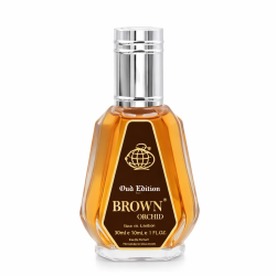 Fragrance World Brown Orchid Oud Edition EDP 50 ml — товар спереди; крупный план; на белом фоне