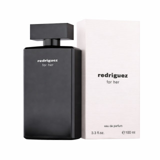 Fragrance World Redrigues for Her EDP 100 ml — упаковка товара; полная композиция; на белом фоне