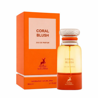 Lattafa Perfume Coral Blush EDP 80 ml — товар и упаковка; крупный план; на белом фоне; самый близкий кадр