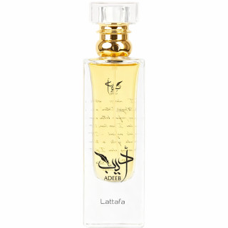 Lattafa Perfume Adeeb EDP 80 ml — toode eestvaates; lähivaade; valgel taustal