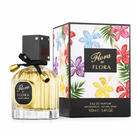 Fragrance World Flora by Flora EDP 100 ml — toode ja pakend; lähivaade; valgel taustal
