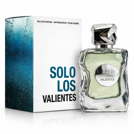 Solo Los Valientes EDP 100 ml — prodotto e confezione; primo piano; su sfondo bianco; inquadratura più ravvicinata