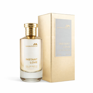 Fragrance World Montera Instant Love EDP 100 ml — toode ja pakend; täiskompositsioon; valgel taustal; lähim kadreering