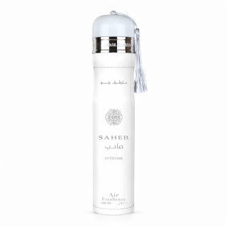 Lattafa Perfume Saheb Intense 300 ml — toode eestvaates; lähivaade; valgel taustal