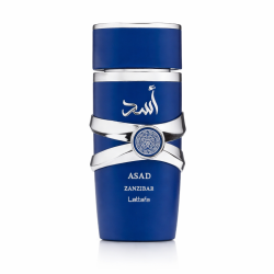 Lattafa Perfume Asad Zanzibar EDP 100 ml — товар спереди; полная композиция; на белом фоне