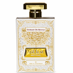 Lattafa Perfume Meethaq Extrait De Rouge EDP 100 ml — producto visto de frente; primer plano; sobre fondo blanco