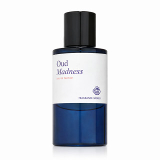 Fragrance World Oud Madness EDP 60 ml — product van voren; close-up; op een witte achtergrond