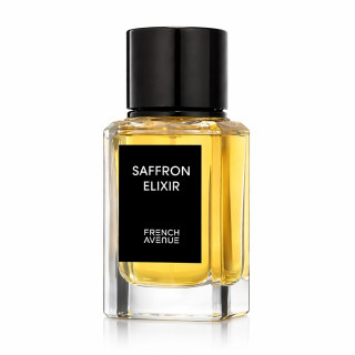 Fragrance World Saffron Elixir EDP 100 ml — product van voren; close-up; op een witte achtergrond