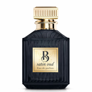 Fragrance World B Satin Oud EDP 100 ml — produktas iš priekio; artimas vaizdas; baltame fone
