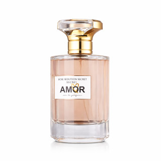 Fragrance World Rose Seduction Secret Amor EDP 100 ml — producto visto de frente; composición completa; sobre fondo blanco