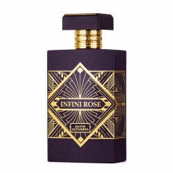 Lattafa Perfume INFINI ROSE EDP 100 ml — toode eestvaates; lähivaade; valgel taustal