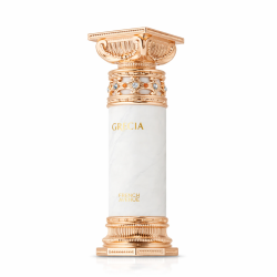 Fragrance World Grecia EDP 100 ml — producto visto de frente; composición completa; sobre fondo blanco