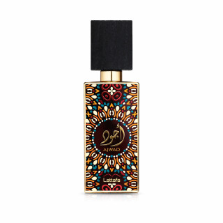 Lattafa Perfume Ajwad EDP 60 ml — product van voren; volledige compositie; op een witte achtergrond