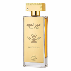 Fragrance World Ameer Al Oud VIP White Oud EDP 100 ml — produit vu de face; gros plan; sur fond blanc