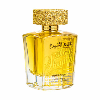 Lattafa Perfume Sheikh Al Shuyukh Luxe edition EDP 100 ml — produit vu de face; composition complète; sur fond blanc