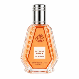 Fragrance World Intense peach EDP 50 ml — товар спереди; крупный план; на белом фоне