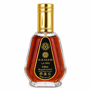 Lattafa Perfume Saheb EDP 50 ml — товар спереди; крупный план; на белом фоне