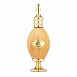 Lattafa Perfume AFAQ Pride EDP 100 ml — produkt set forfra; nærbillede; på en træoverflade