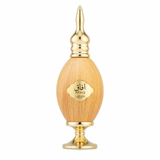 Lattafa Perfume AFAQ Pride EDP 100 ml — toode eestvaates; lähivaade; puitpinnal